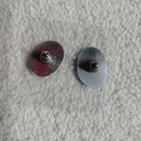 Silvertone button post earrings - Picture 2 of 3